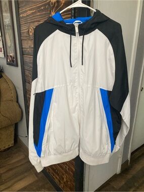 White, Black & Royal Blue Colorblocked Hooded Windbreaker Size 2XL